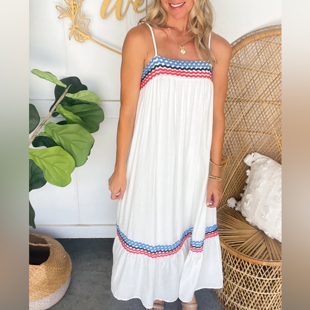 Red white and blue stripped dress
